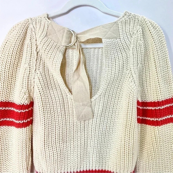 New Free People Out Of The Park Pullover Knit Sweater Striped Heart Embroidered - Picture 8 of 12